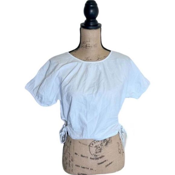 Madewell Jewel Poplin Puff Sleeve Cutout Crop Top Blouse Sz XS NWT - Picture 6 of 10